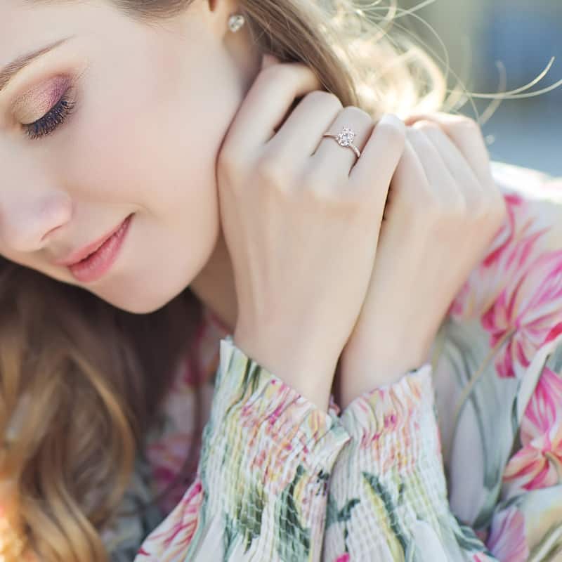 Miadora 2ct DEW Oval-cut Moissanite and 1/10ct TDW Diamond Engagement Ring in 14k White Gold