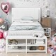 preview thumbnail 1 of 8, White Kids Metal Twin Bed Platform Bed with Two-Tier Storage Shelves,Cabinet White