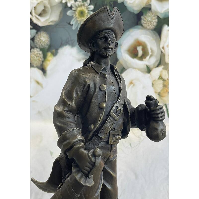 Pirate With Treasure Chest And Sword Bronze Sculpture Statue Signed Original 14 Inches X 5 Inches