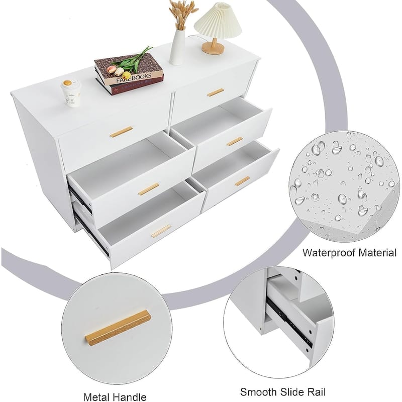 Dresser for Bedroom with 6 Drawers, Modern Closet Dressers Chest of Drawers