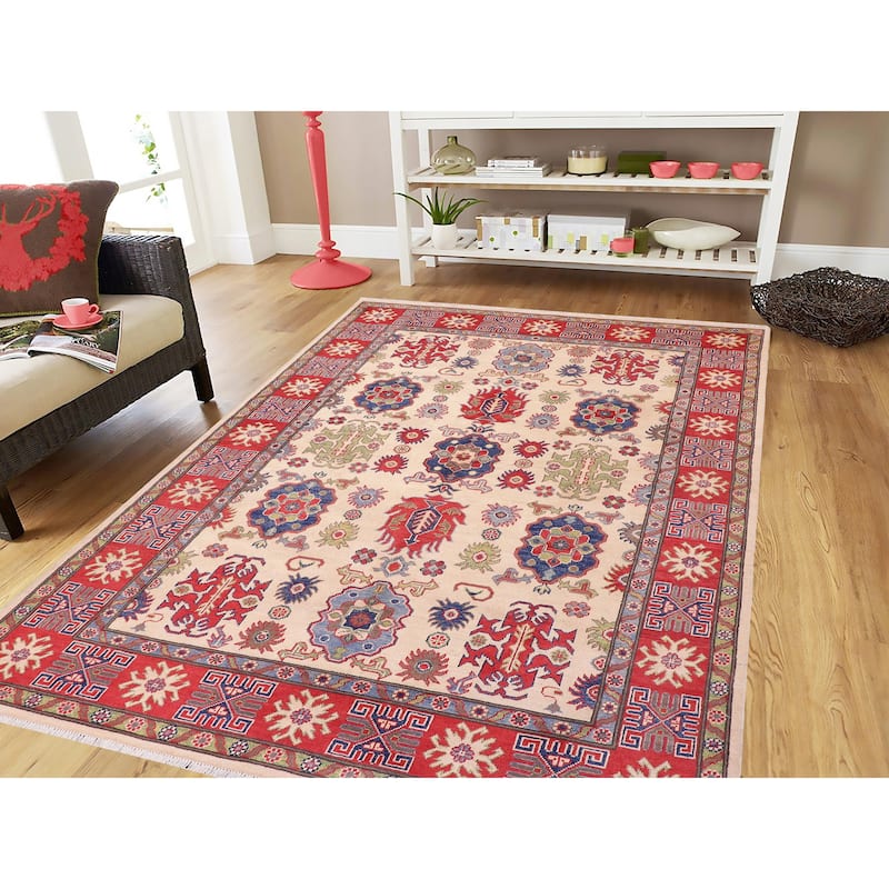 Southwestern Kazak Reese Natural/Red Wool Rug - 5'6'' x 7'8''