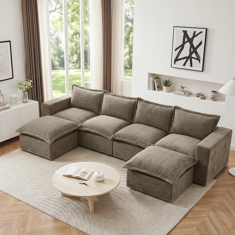 147.9'' W U-Shaped Modular Sectional Sofa Comfy Cloud Couch Chenille Sofa