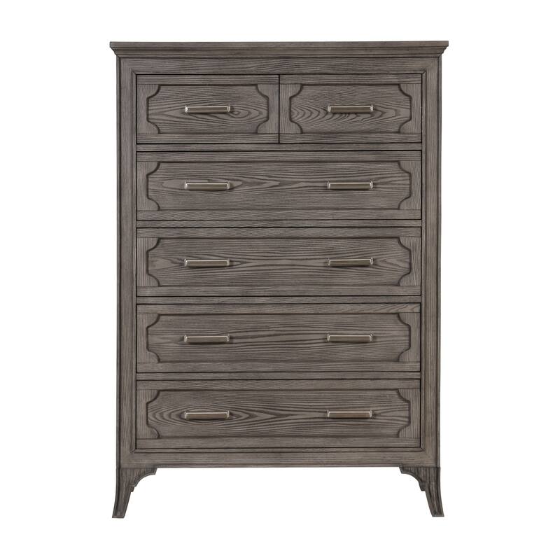 Leslee Tall Dresser Chest with Anti-Tip Kit, 6 Drawers, Gray Wood