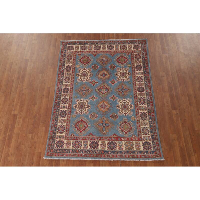 Light Blue Kazak Area Rug Hand-Knotted Bedroom Wool Carpet - 4'10" x 6'7"