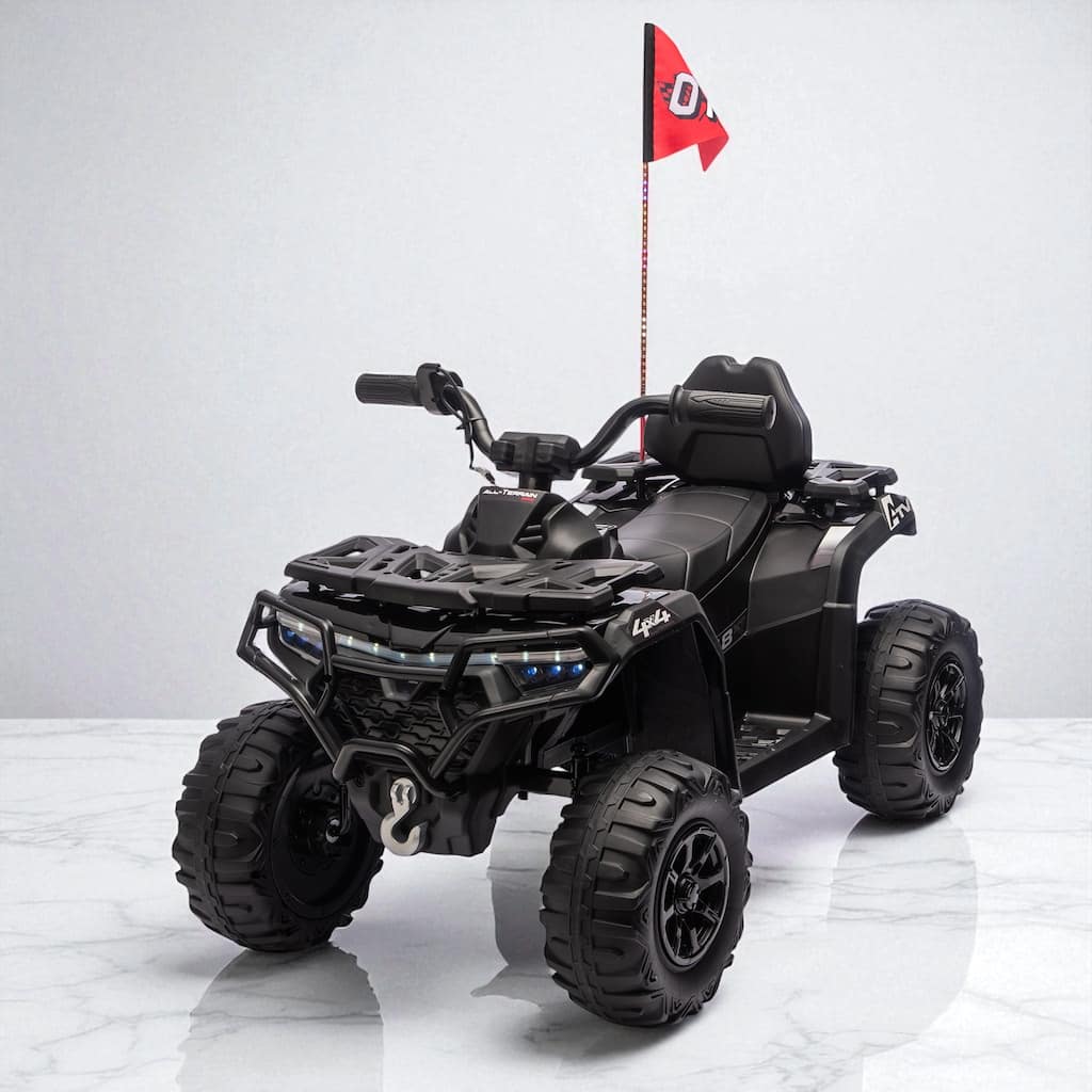 24V Kids Electric Ride-On ATV with Bluetooth, Music, USB Port, Multi-Color LED Lights, Flags, Volume Control & Off-Road Design