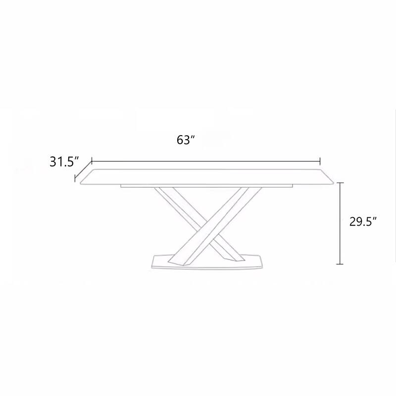 Modern Rectangular Dining table with Glossy Sintered Stone Table top, White Kitchen Table with Stainless Steel Legs