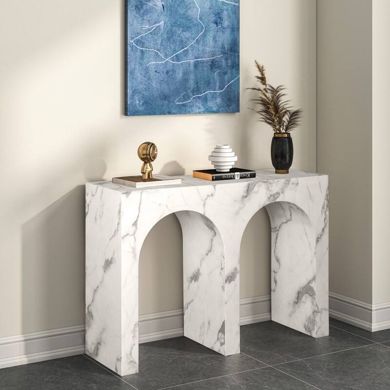 43" Marble Console Table - Marble/Wood - White
