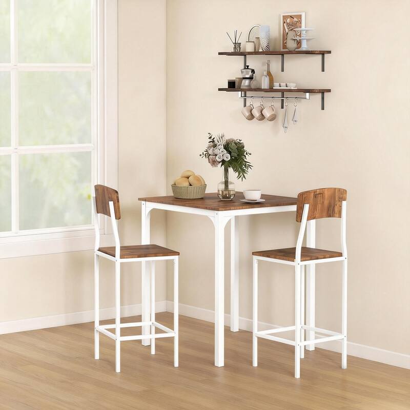 HOMCOM 3 PCs Modern Counter Height Dining Table Set with 2 Matching Stools Foorest Steel Legs