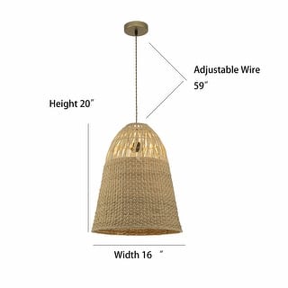 Willa 1-Light Rattan Bell Pendant, Coastal Boho - Handwoven - 16" Wide