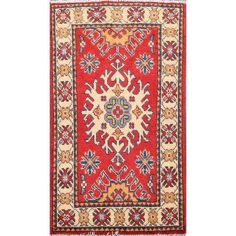 Stunning Geometric Red Super Kazak Oriental Area Rug Wool Hand-Knotted - 1'11" x 3'3"