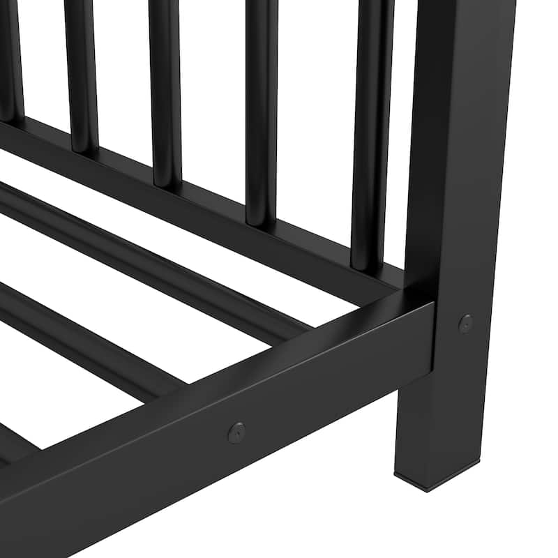 Roomfitters Twin Size Metal House Platform Bed Frame with Modern Minimalist Style and Guardrail