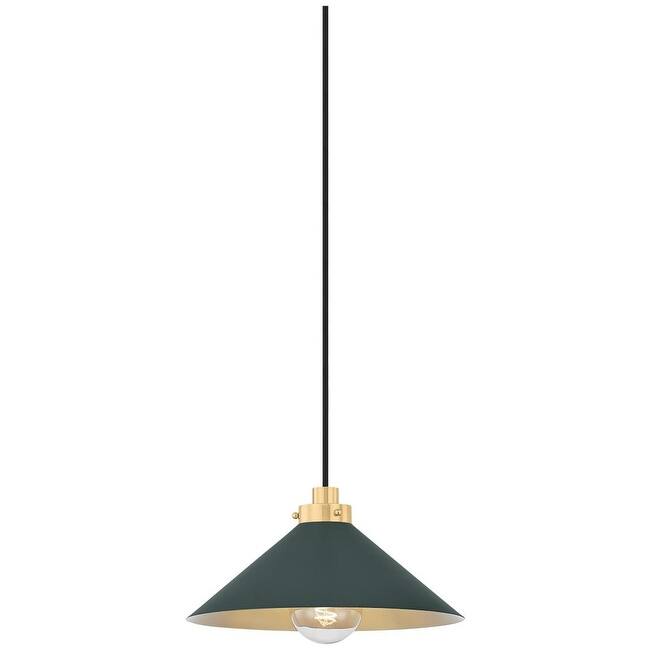 Hudson Valley Lighting MDS1401 Clivedon 12" Wide Pendant - Aged Brass / Soft Studio Green