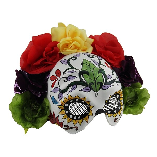 Dod Colorful Female Sugar Skull Half Mask W Flower Headdress