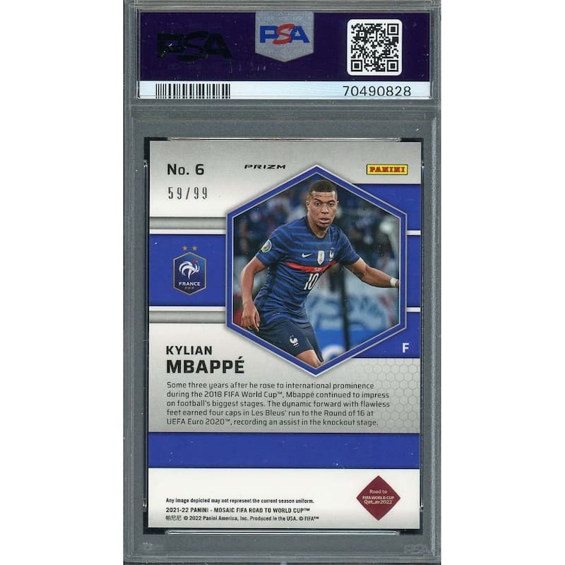 Kylian Mbappe 2021-22 Panini Blue Mosaic Qatar World Cup Card #6 PSA 8 59/99 - 8'6" x 11'6"