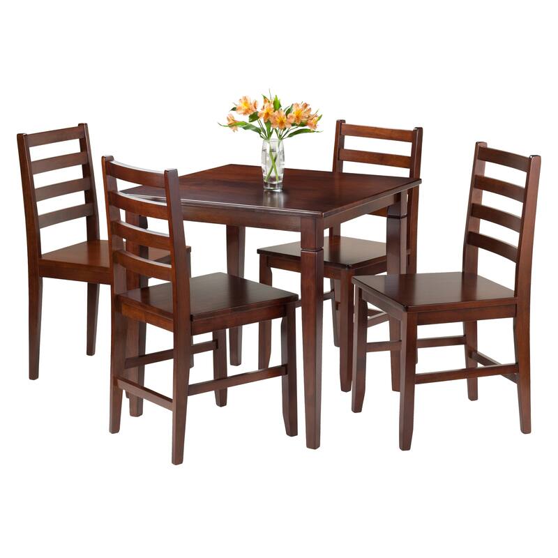 5-Pc Dining Table with Ladder-back Chairs, Walnut - Walnut