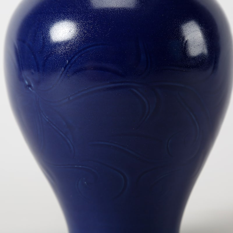 Artissance 9" Dark Blue Glaze Mei Vase With Tick Flowers
