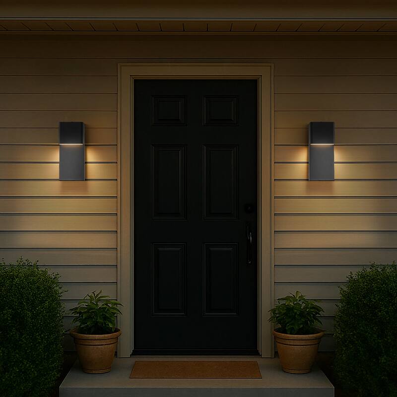 1-Light H13/15 in Modern Simple Sqaure 10W/13W Integrated LED Outdoor Wall Sconce with Dusk to Dawn Sensor in Matte Black