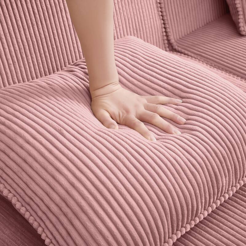 Modular 2-Seat Boneless Sofa, Modern Sectional Couch with Deep Seats, Wide Armrests, Corduroy Loveseat with Throw Pillows