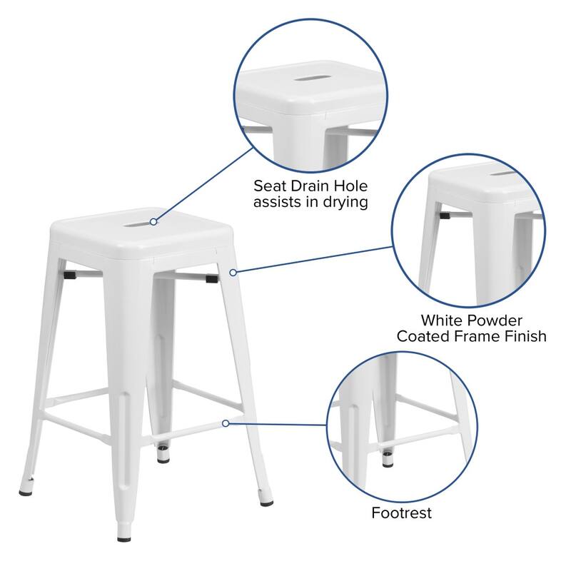 24" High Backless Metal Indoor-Outdoor Counter Height Stool w/Square Seat