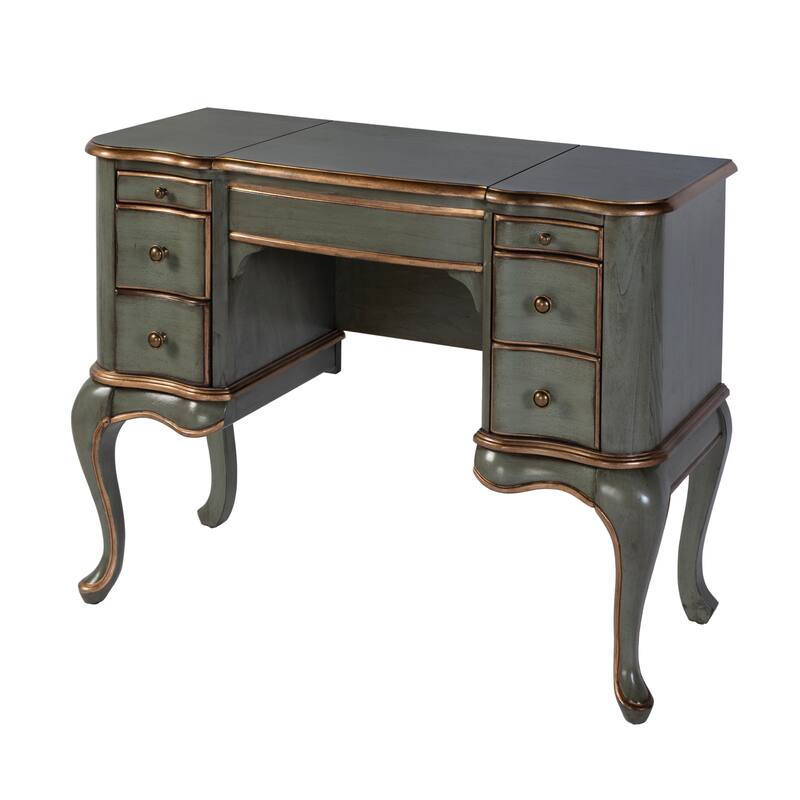 Charlotte 40 in. W Rectangular Wood Vanity/Valet Desk with Storage Drawers and Mirror - Royal Pastel Green