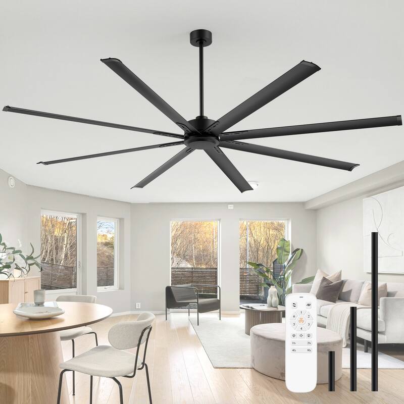 Large 96/120-inch Industrial Ceiling Fan without Light with Remote (6/8-Aluminum Blades)