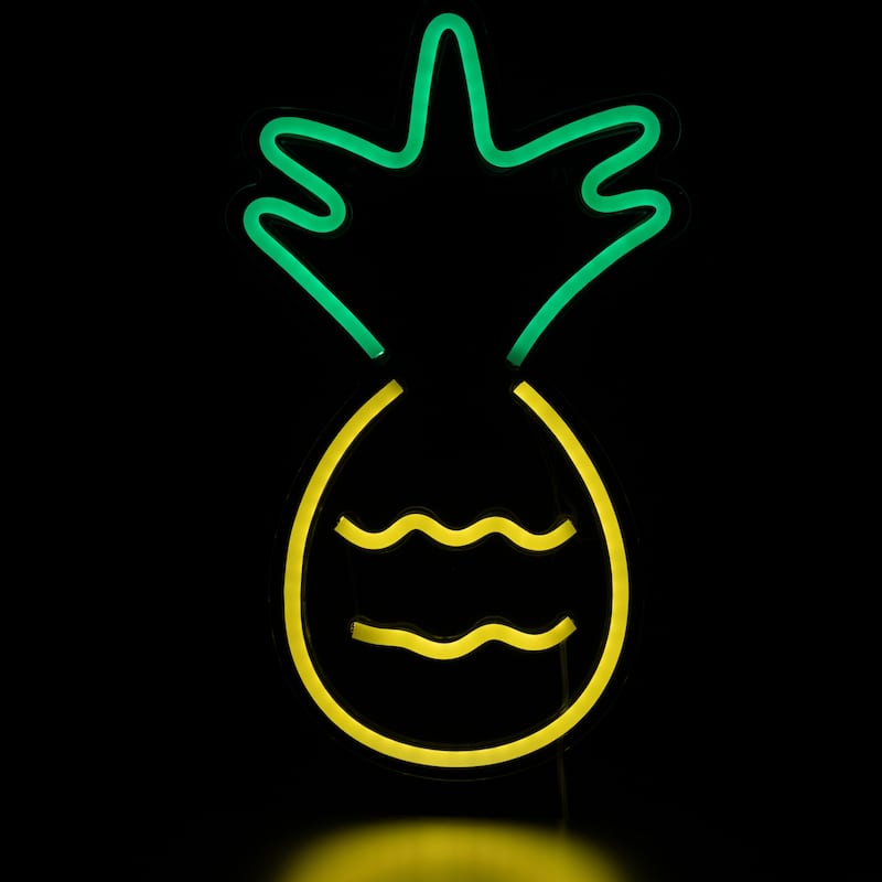 LED Pineapple Neon Lighted Wall Art - 16" - Yellow and Green