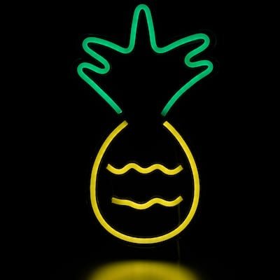 LED Pineapple Neon Lighted Wall Art - 16" - Yellow and Green