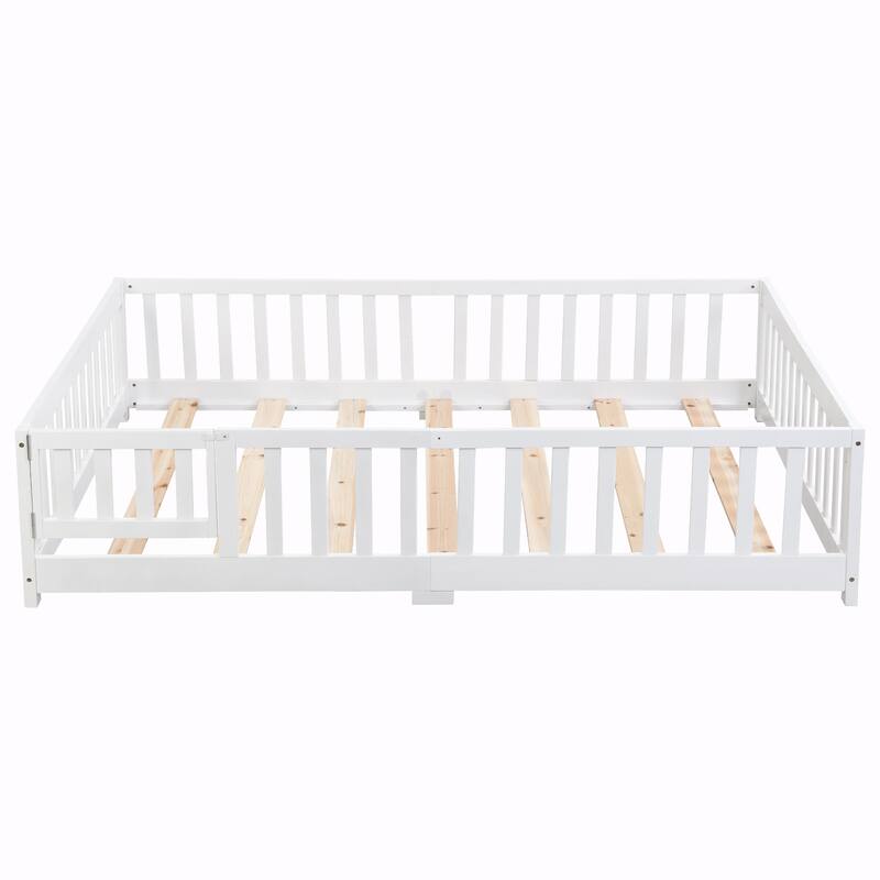 Solid Wood Platform Bed Frame with Floor Bed Design and Fence