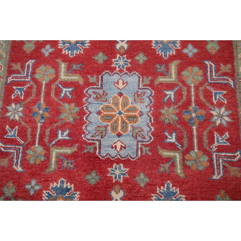 Red Kazak Oriental Accent Rug Hand-Knotted Geometric Wool Carpet - 4'0" x 5'9"