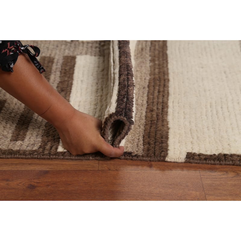 Moroccan Abstract Area Rug Hand-Knotted Geometric Wool Carpet - 8'10"x 12'2"