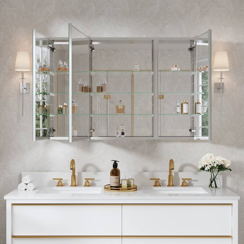 44"W X 30'H Bathroom Recessed or Surface Wall Mount Medicine Cabinet With Adjustable Glass Shelves