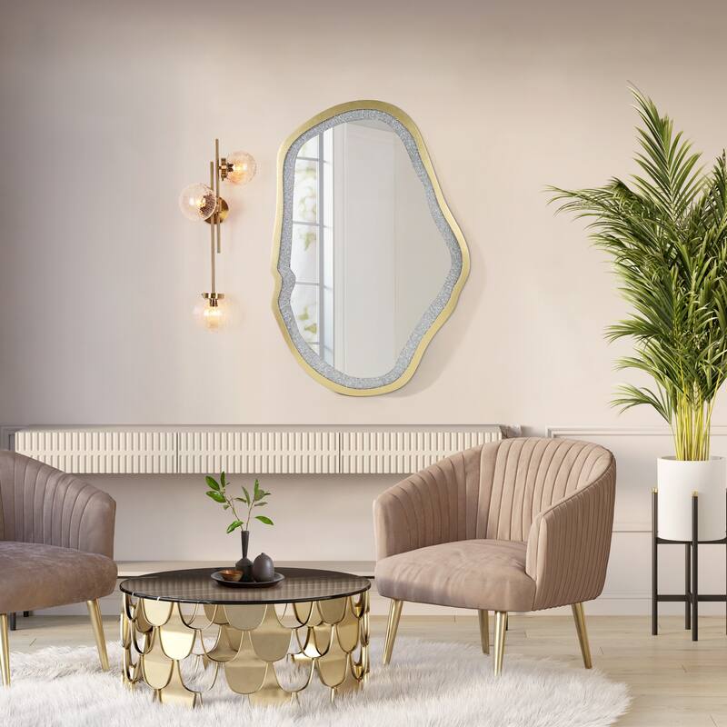 Mireve Modern Irregular Wall Mirror with Faux Diamond and Gold MDF Frame - W32.5"xD0.8"xH47.2"