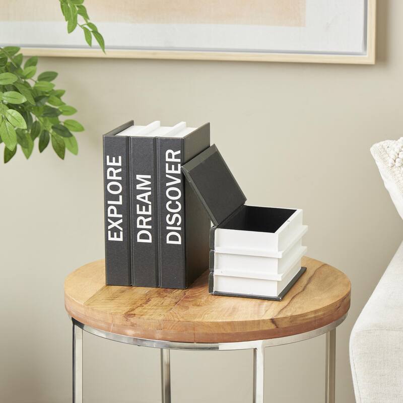 Canvas Decorative Box with White Explore, Dream, Discover Text - Set of 2 Black - Roche River Decor