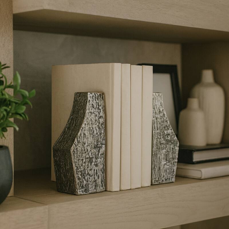 Modern Textured Decorative Bookends - Set of 2, 8" Black and Silver - 8.0" - Black/ Silver - 8.0"