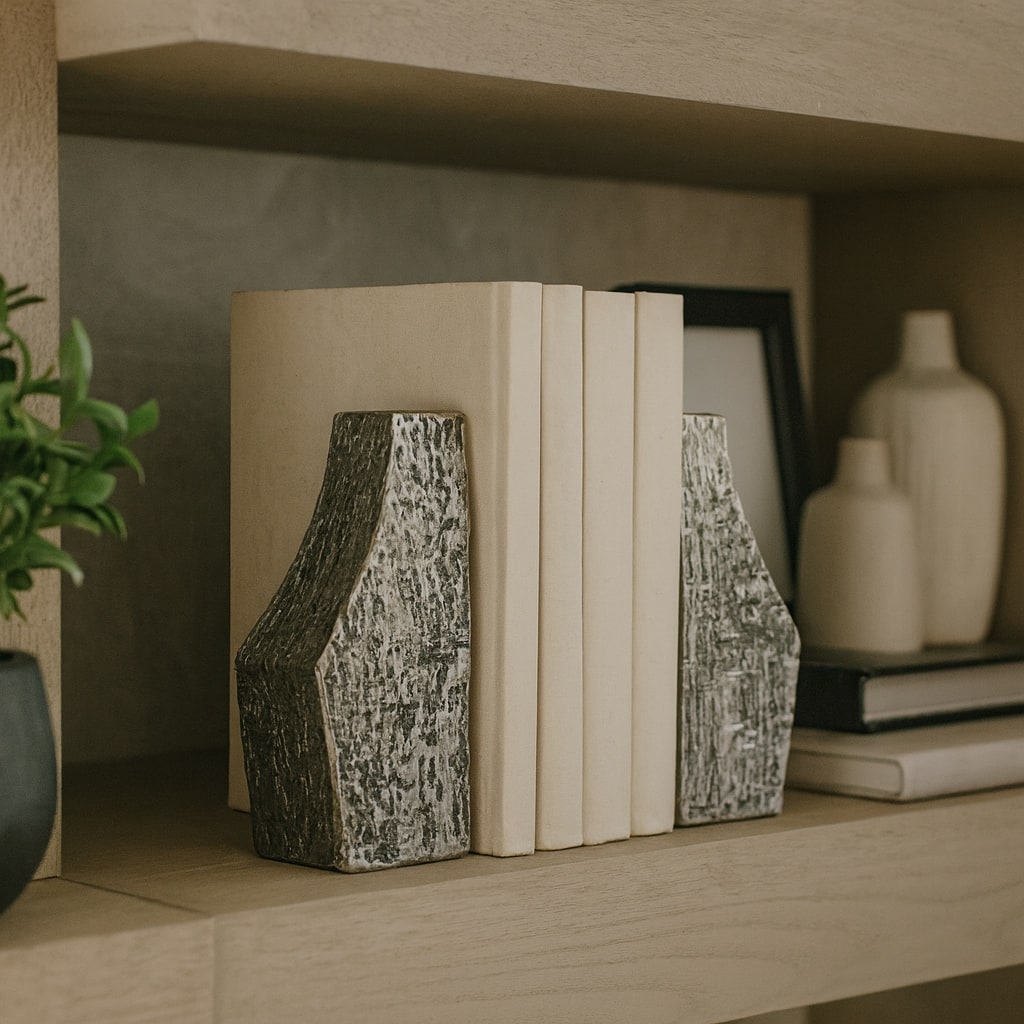 Modern Textured Decorative Bookends - Set of 2, 8" Black and Silver - 8.0"