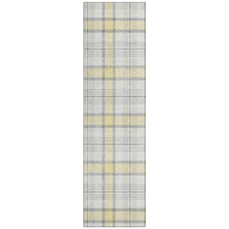 Machine Washable Indoor/ Outdoor Casual Plaid Chantille Rug