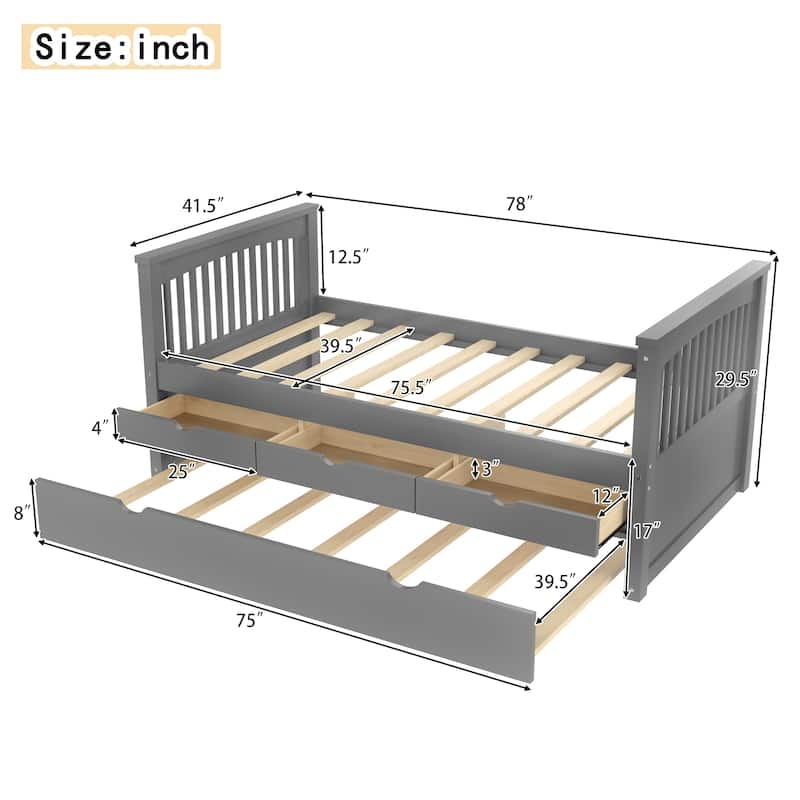 Twin Platform Bed with Storage Drawers and Trundle