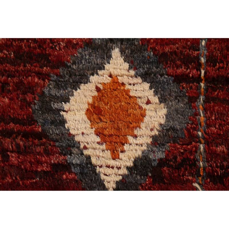Hand Knotted Oriental 100% Wool Carpet Modern Tribal Red Moroccan Area Rug - 9' 7'' X 6' 10''