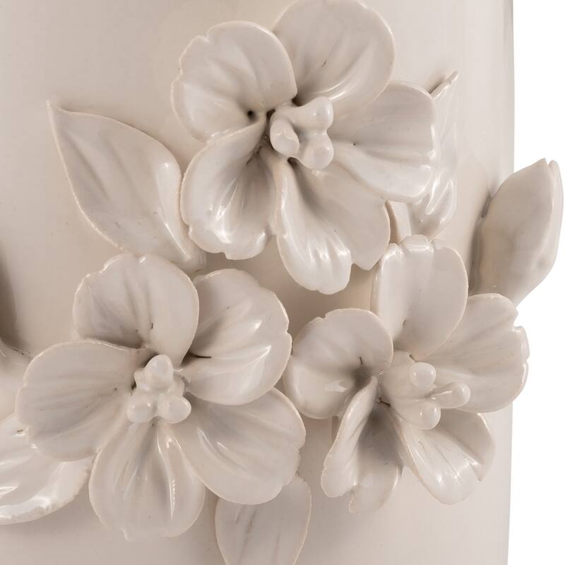 8" Ceramic Ivory Vase Neutral Colored Flower Bunch Decorative Table Vase Contemporary Home or Office Decor -