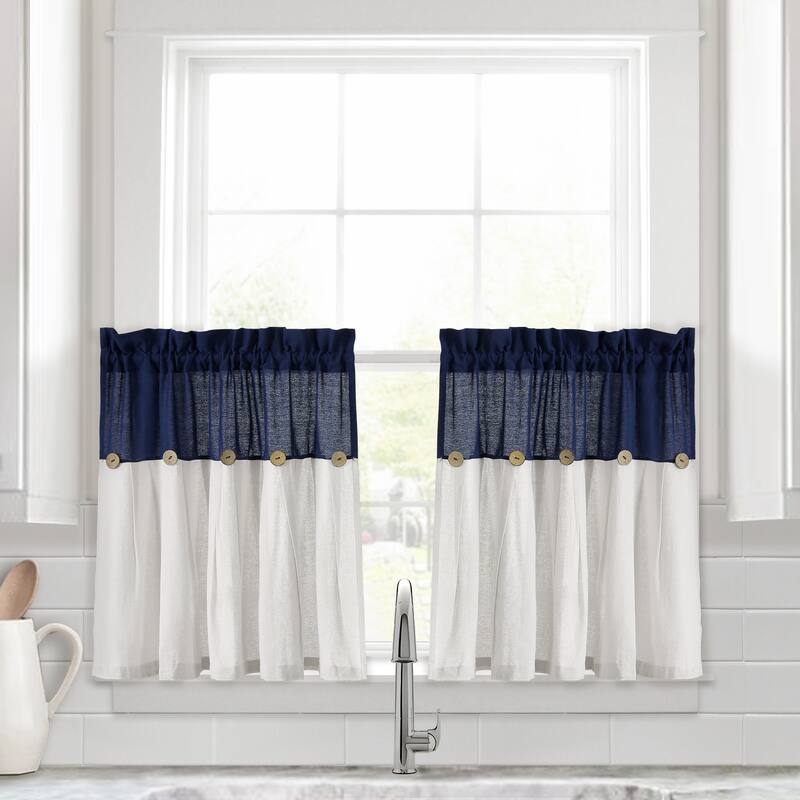 Lush Decor Linen Button Kitchen Tier Window Curtain Panel Pair