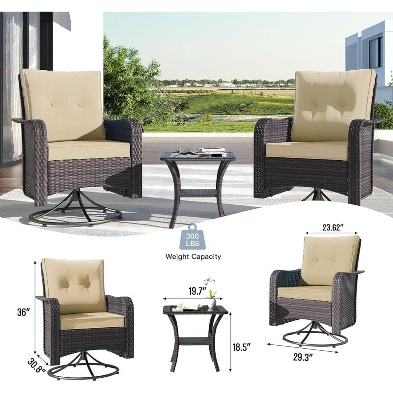 Outdoor Conversation Set, Patio Furniture set with 12FT Patio Umbrella in Khaki and Side Table