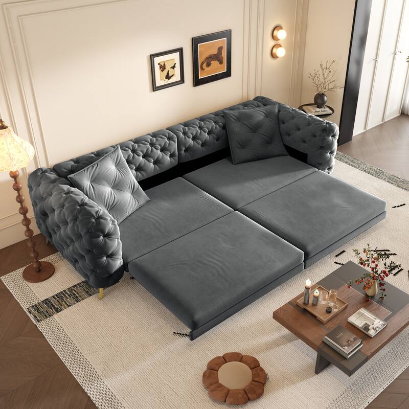 GDFStudio - Velvet 97.7" 3-in-1 Convertible Sleeper Sofa with Pull-Out Bed