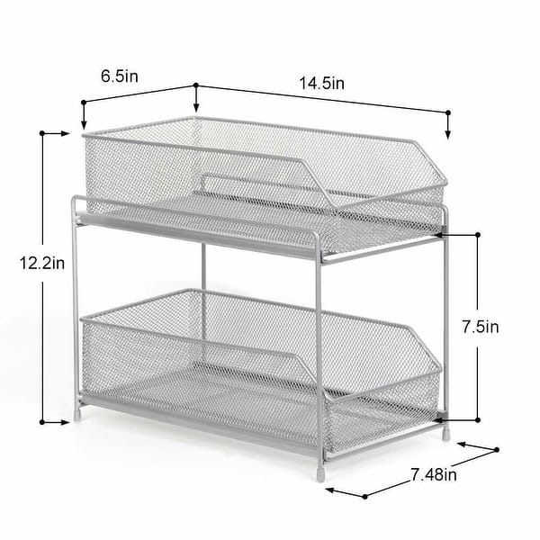 2 Tier Metal Mesh Drawer Organizer With Sliding Storage Drawer ,Silver