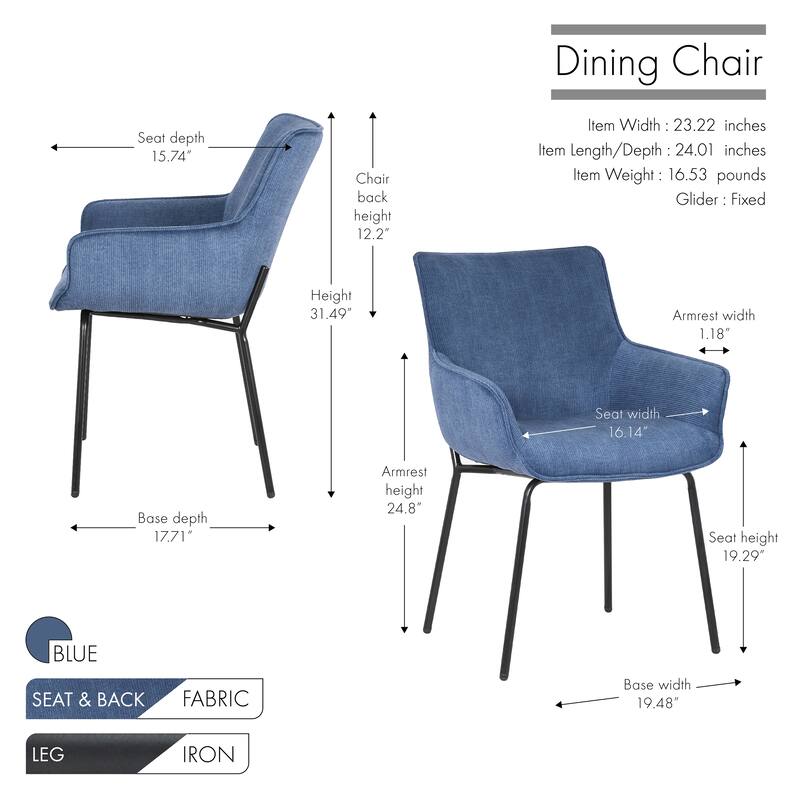 Porthos Home Remy Dining Chairs with Arms, Fabric and Iron Legs