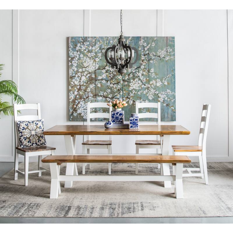 Farmhouse Chandelier, 6-Light Wood Chandelier Pendant Light Fixture with Adjustable Chain for Dining Room Living Room Entryway