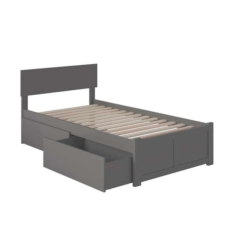 Orlando Twin XL Platform Bed with Footboard and 2 Storage Drawers in Grey