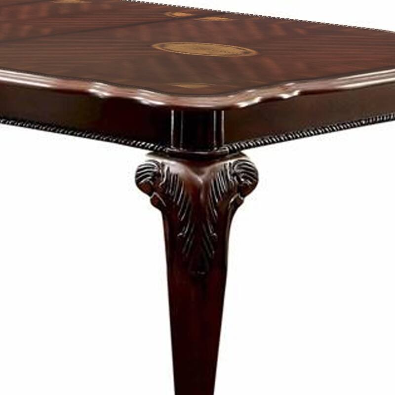 Rectangular Wooden Dining Table with Textured Top and Extendable Leaf, Cherry Brown