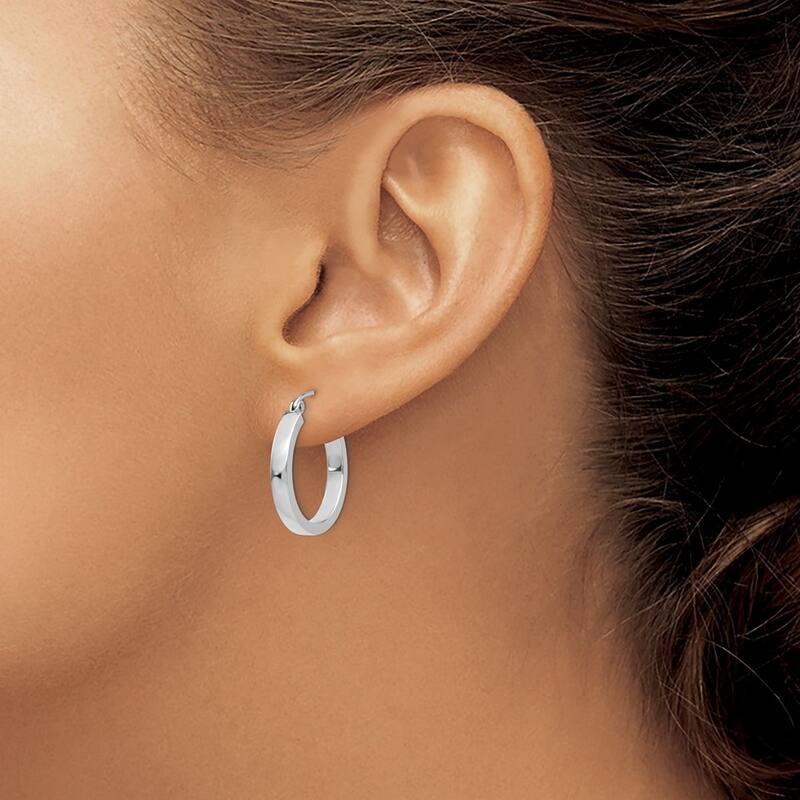 Curata 10k White Gold 2.9mm Solid Square Tube Hoop Earrings - 20mm 25mm 30mm 35mm