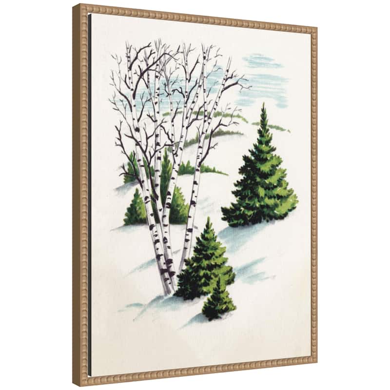 Kate and Laurel Sylvie Beaded Christmas Snowy Winter Fir Trees and Birch Trees Framed Canvas by Corinna Buchholz of Piddix - Brown