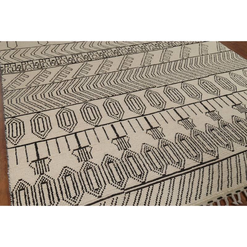 Moroccan Style Area Rug Hand-Knotted Oriental Beige Wool Carpet - 7'9"x 10'6"